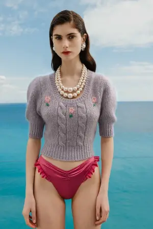 A picture of Skinny babe in red highleg panties poses by the seaside  hosted on DailyPanty.com published Wednesday April 8th