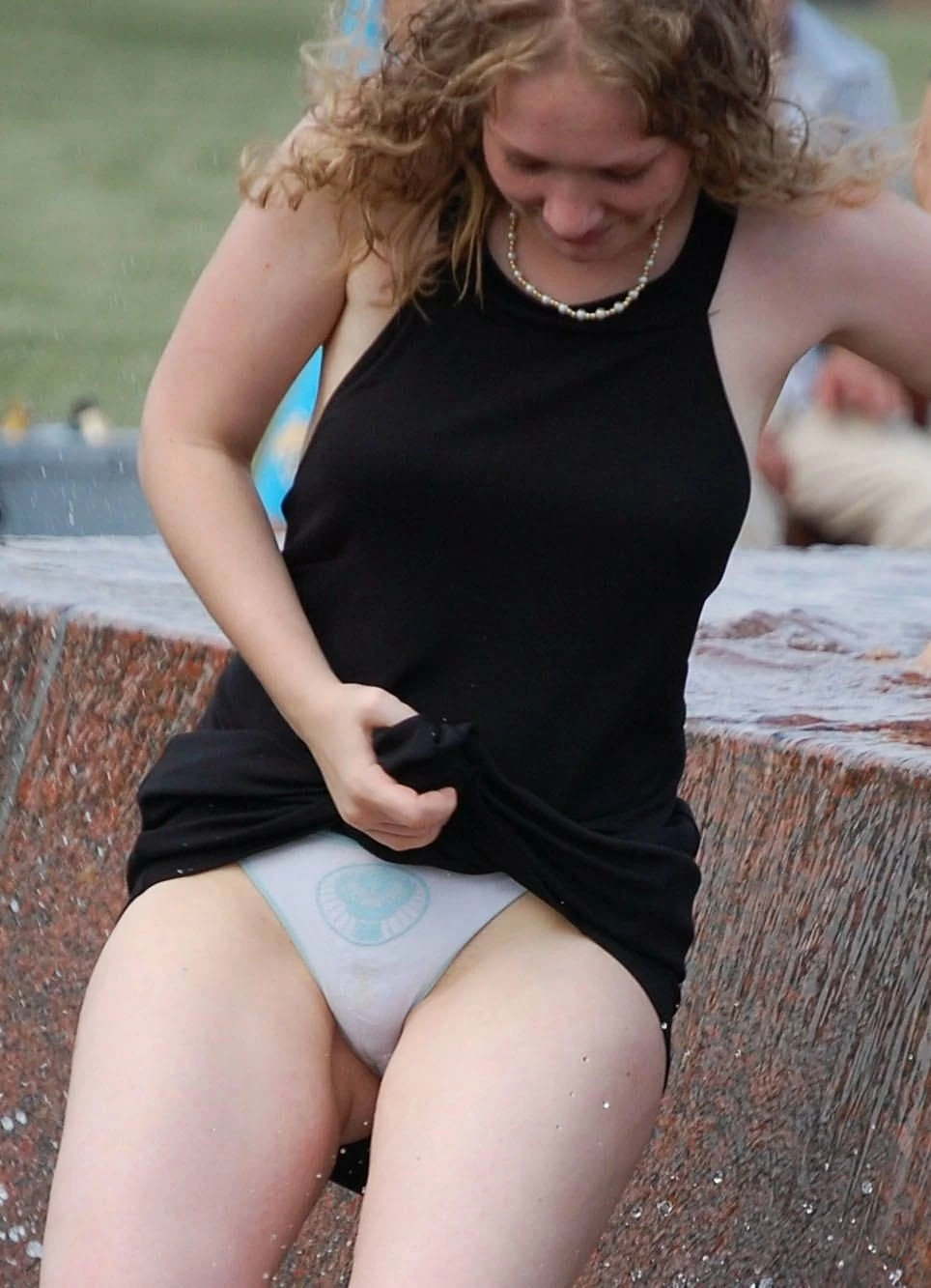 Picture of Young blonde teen outdoor flashing underwear upskirt 